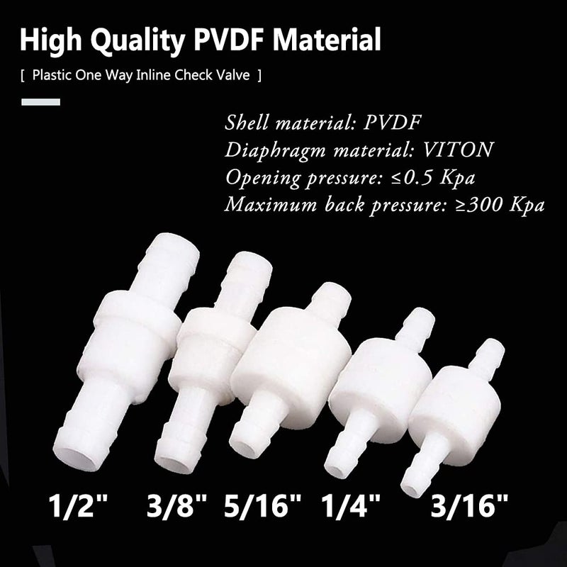 Feelers 3/8" One Way Inline Check Valve Non-Return One-Way Air Water Gas Check Valve Ozone Resistance PVDF, Pack of 4 4PCS - Image 3
